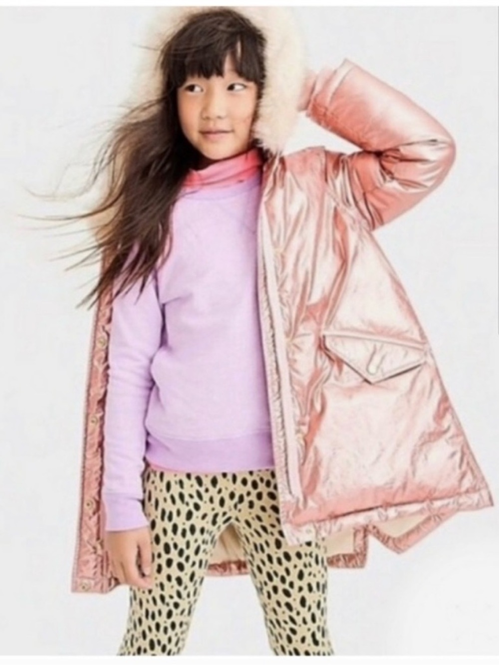 Crewcuts M pink purple liquid Metallic Puffer Coat - no fur trim